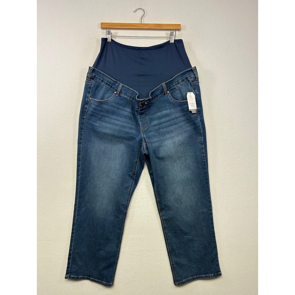 Maternity Comfort Time and Tru Women XXL 20 Blue Straight Leg Belly Band Jeans